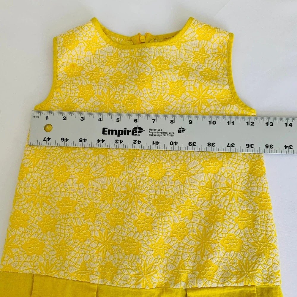 EPK Shift Dress Girls 5 Yellow Floral Lace Linen Blend Garden Retro‎ Mod France